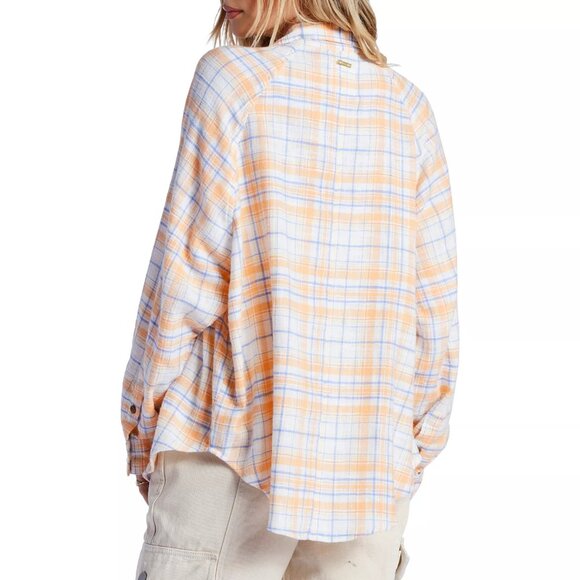 NWT $89 Billabong Women Oversized Best Time Plaid Flannel Shirt Size Med - Picture 2 of 6